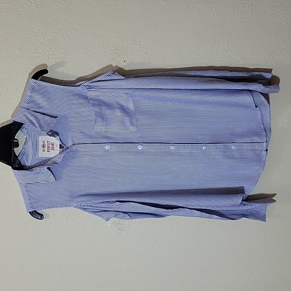 Gently Used Blue and White Striped Cold Shoulder Long Sleeve Top with Pocket